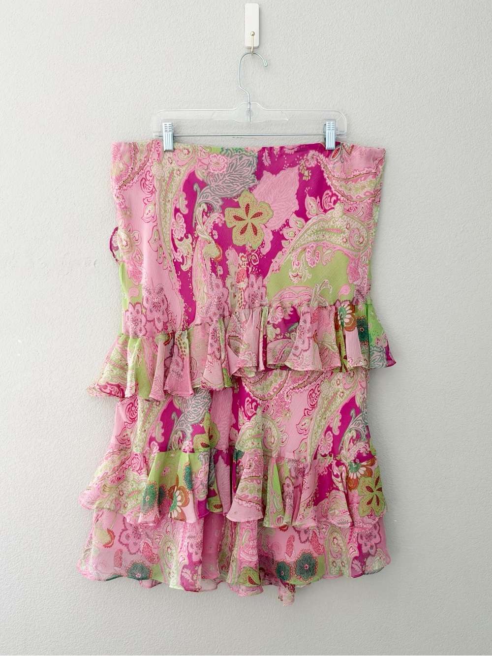 Ralph Lauren Vintage Paisley Ruffle Silk Skirt Top Set XL Pink Asymmetric Fairy - Picture 10 of 12